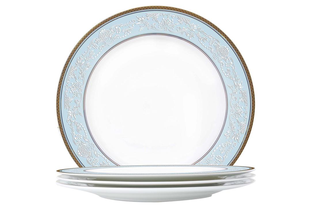 Fine Bone China Dinner Plates Sets, 4 Pcs Classic Relief Pattern Gilt Edged High Grade 10.5 inch Dinnerware Sets For 4 People