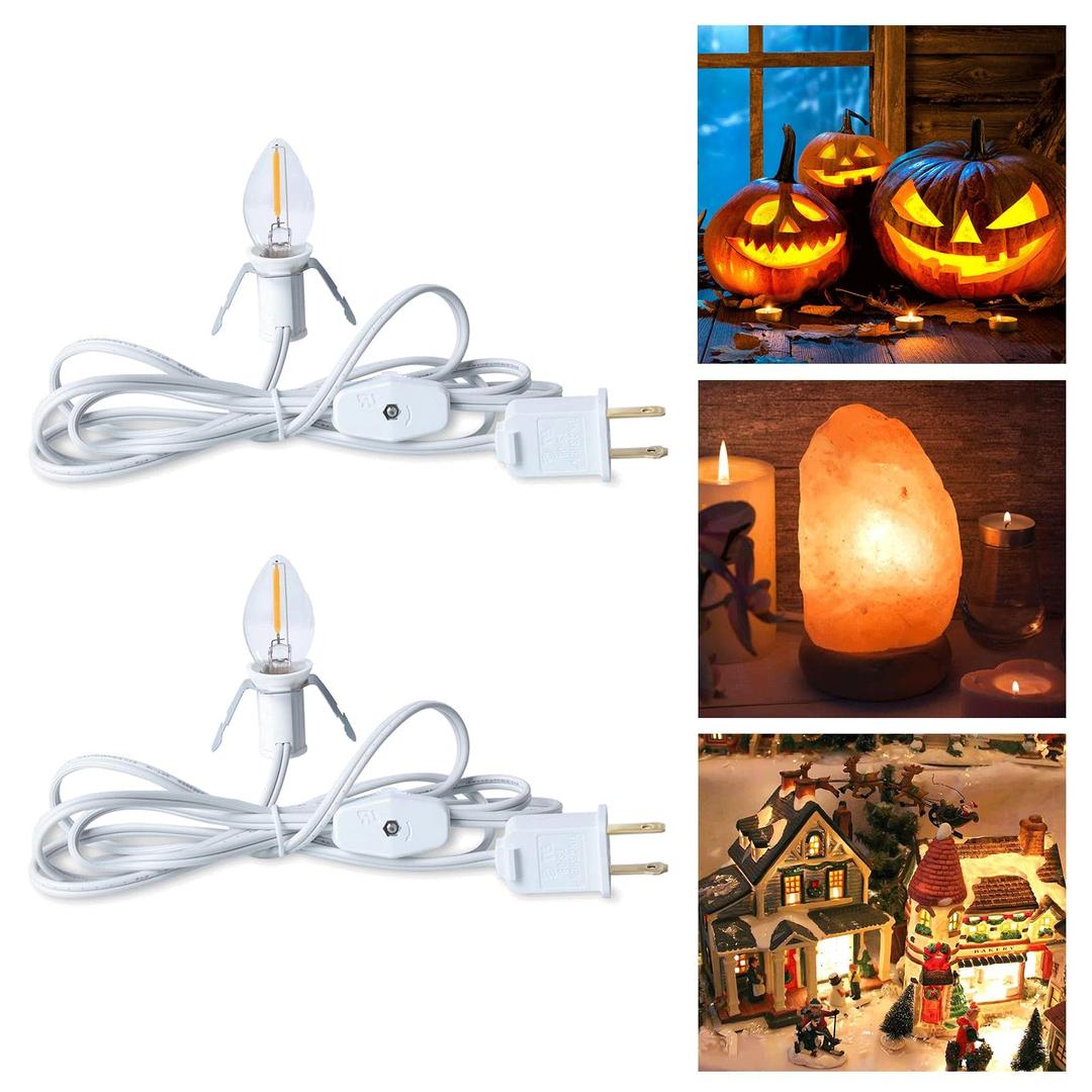 BrightownAccessory Cord with One LED Light Bulb - 6ft Cord with On/Off Switch for Night Lights, Halloween Pumpkin, Blow Mold, Christmas Village House, Holiday Ceramic Trees, Craft Projects, 2 Pack