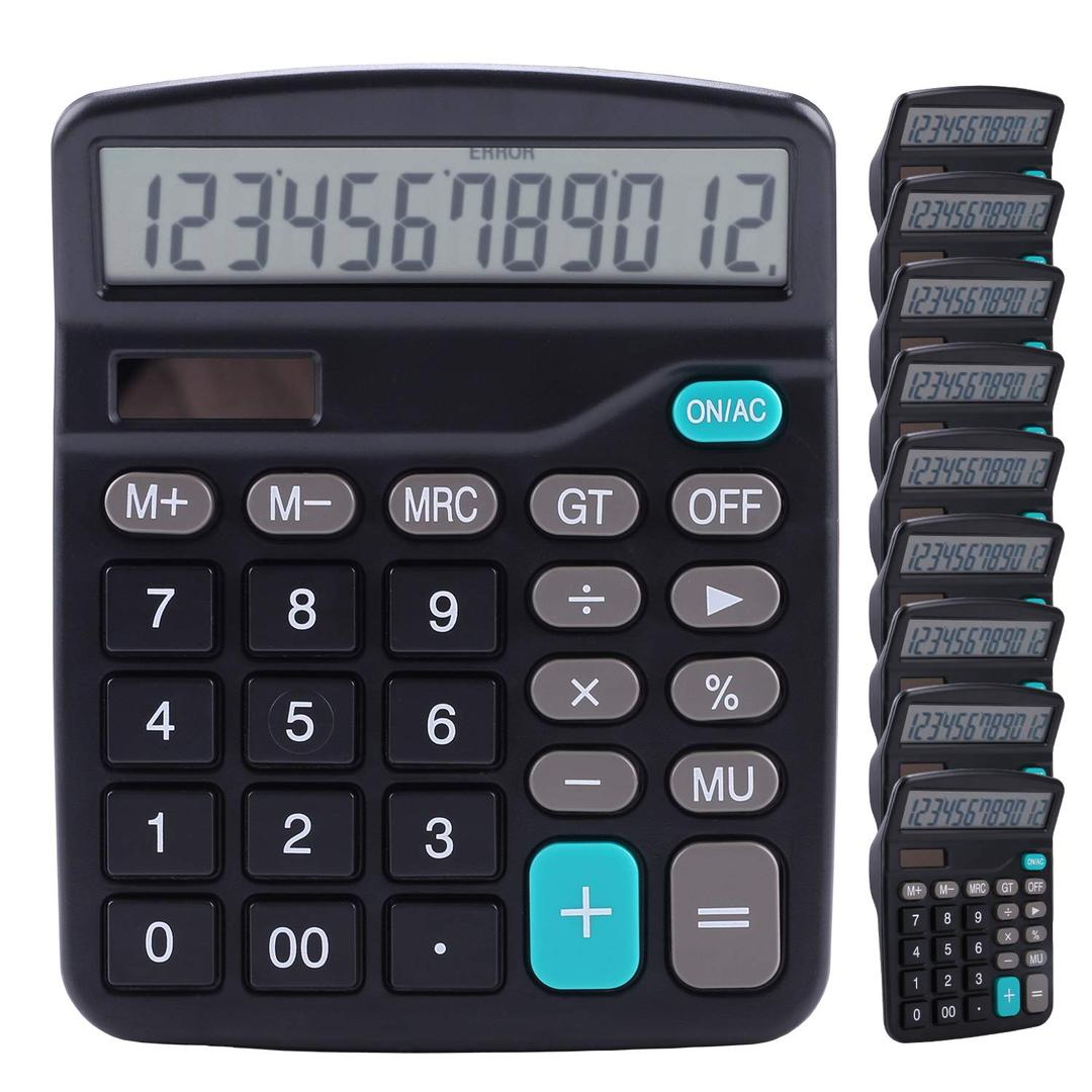 Lichamp Desk Calculators with Big Buttons and Large Display, Office Desktop Calculator Basic 12 Digit with Solar Power and AA Battery (Included), 10 Bulk Pack