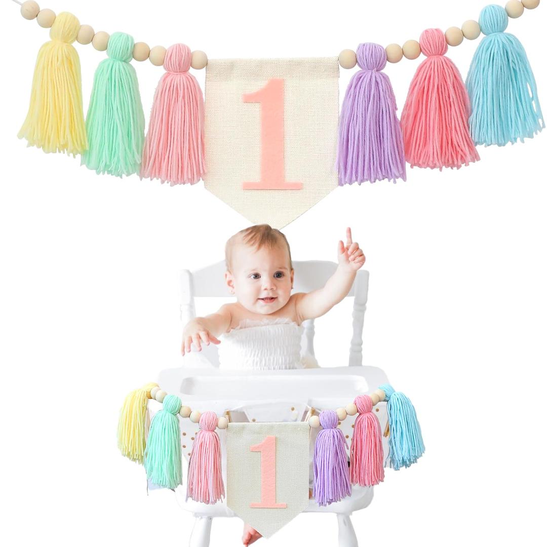 Handmade Boho 1st Birthday High Chair Banner Party Decoration For Girl Baby Shower Wall Hangings Decorative For Kids Bedroom