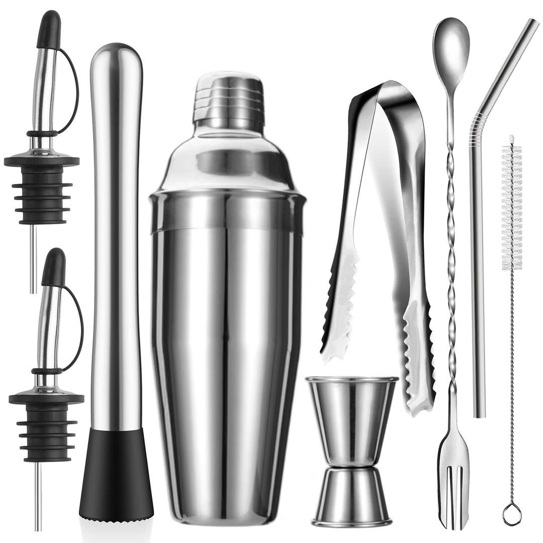 24oz Cocktail Shaker Set 9 Piece Bartender Kits Bar Tools Perfect for Drink Mixing Martini Stainless Steel Home Bar Set for Dad Bartender