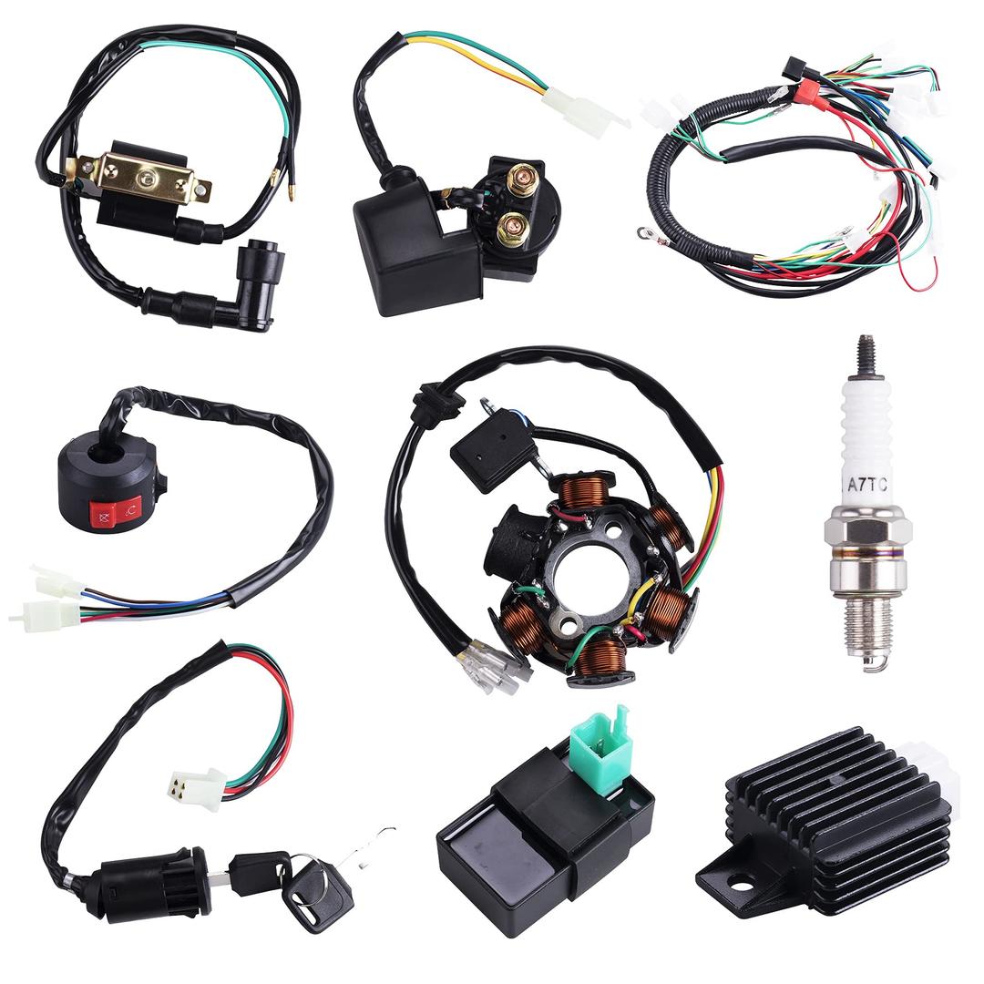 Complete Electrics Wiring Harness Coil Stator Solenoid Relay CDI Spark Plug for 4 Wheelers Stroke ATV 50cc 70cc 90cc 110cc 125cc Go Kart Pit Quad Dirt Buggy Bike Parts by OTOHANS AUTOMOTIVE