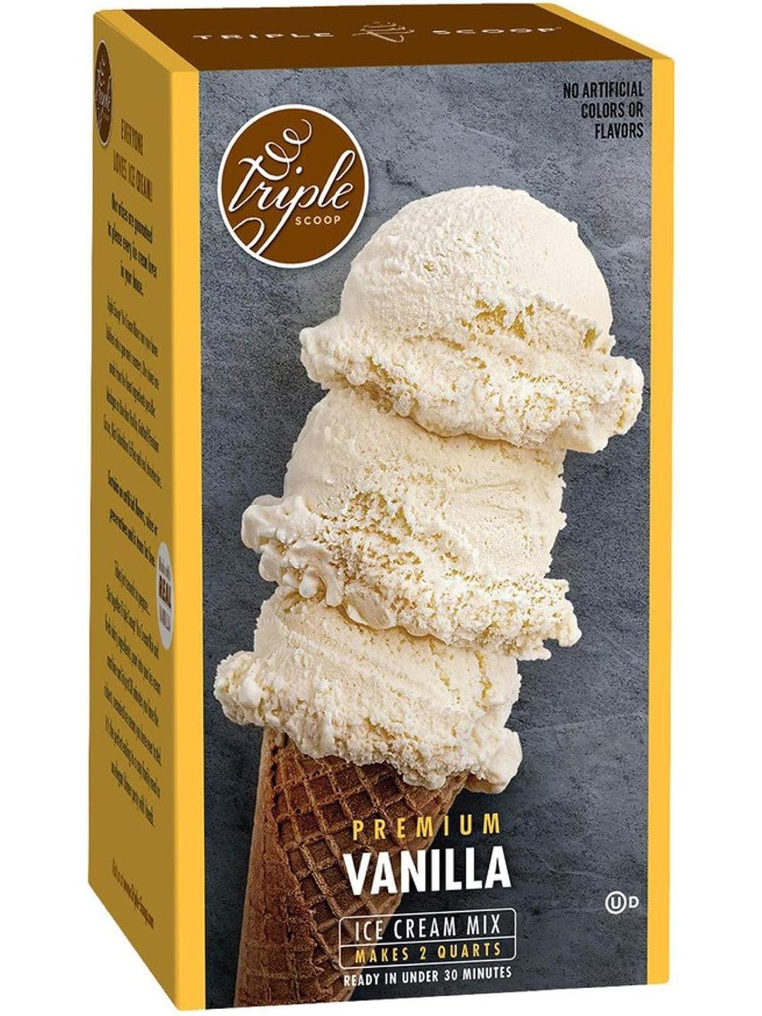 Triple Scoop Ice Cream Mix, Starter for use with Home Ice Cream Maker, Non-Gmo, No Artificial Colors or Flavors, Ready in Under 30 Mins (1, Vanilla)