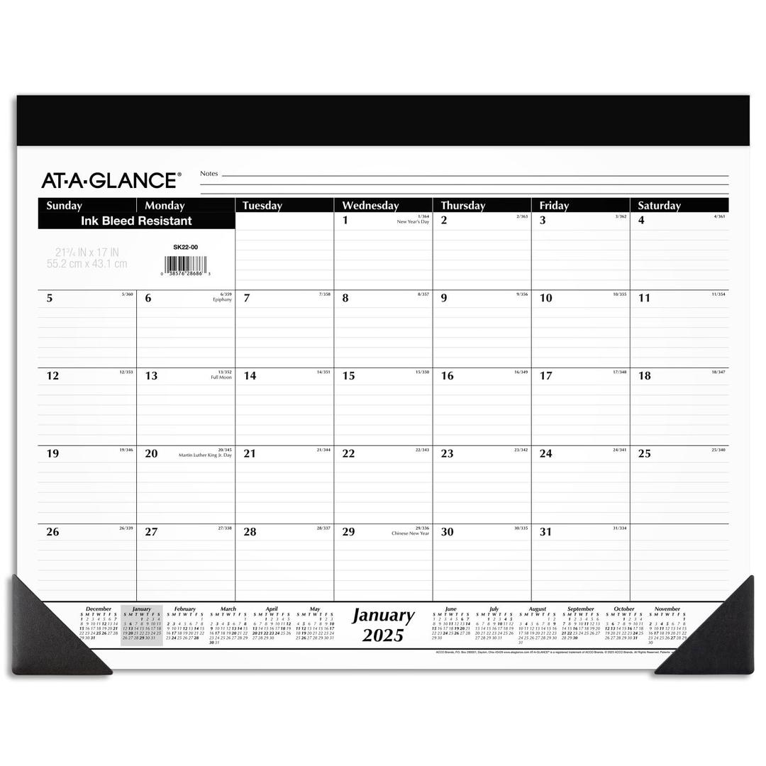 AT-A-GLANCE 2025 Desk Calendar, Monthly, Desk Pad, 21-3/4" x 17", Standard (SK220025)