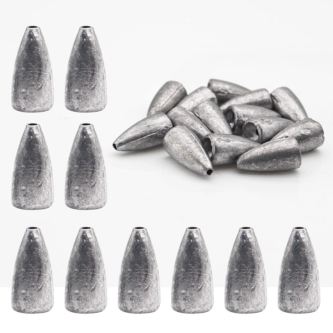 50pcs Fishing Weight Sinkers, Lead Worm Weights Fishing Sinkers for Bass Fishing Texas Rigs