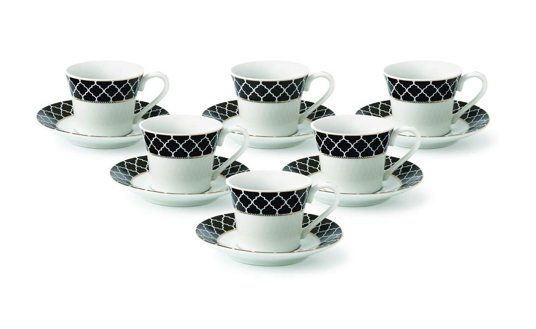 Lorren Home Trends Domino-6 Cups and Saucers, One Size, Black