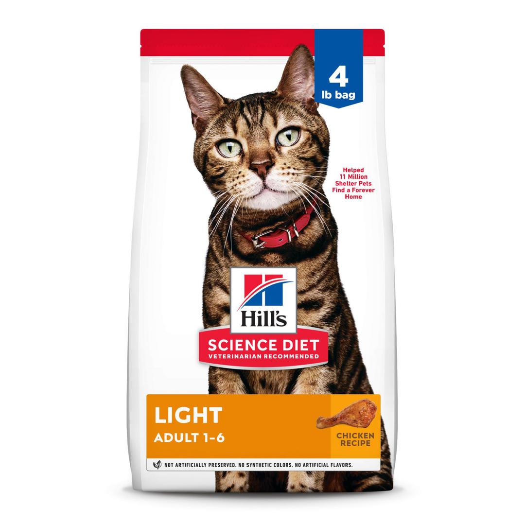 Hill's Science DietLight, Adult 1-6, Weight Management Support, Dry Cat Food, Chicken Recipe, 4 lb Bag