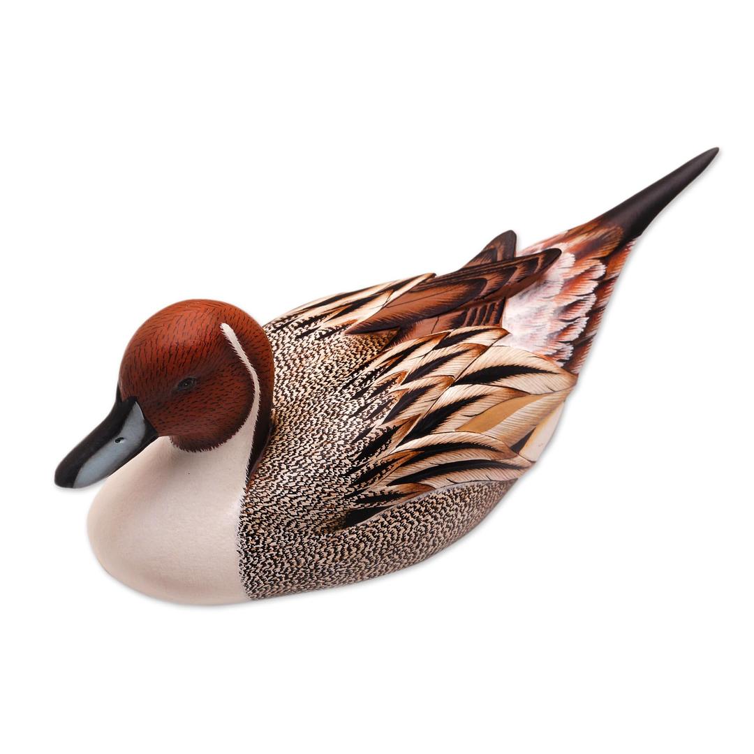 NOVICA Pintail Duck Wood Statuette, Brown