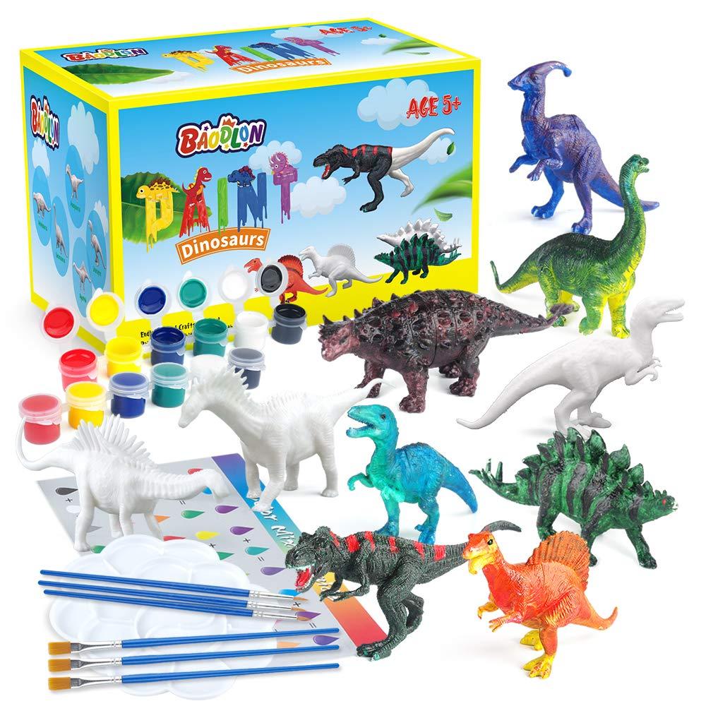 BAODLON Kids Arts Crafts Set Dinosaur Toy Painting Kit - 10 Dinosaur Figurines, Decorate Your Dinosaur, Create a Dino World Painting Toys Gifts for 5, 6, 7, 8 Year Old Boys Kids Girls Toddlers