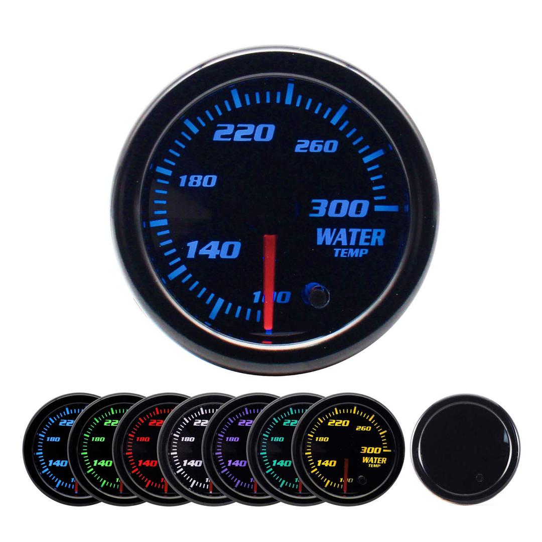 7 Color Water Coolant Gauge 300F Temperature Gauge Kit Smoke Lens, 1/8 NPT Electronic Sensor, 2-1/16" 52mm Black Dial for Car & Truck（Fahrenheit）