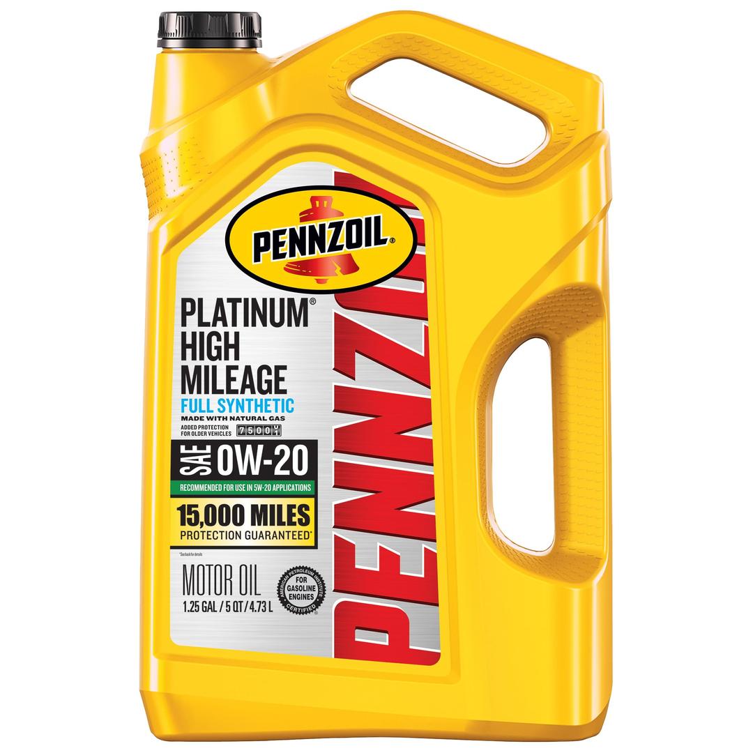 Pennzoil Platinum High Mileage Full Synthetic 0W-20 Gasoline Engine Oil, 5 Quart