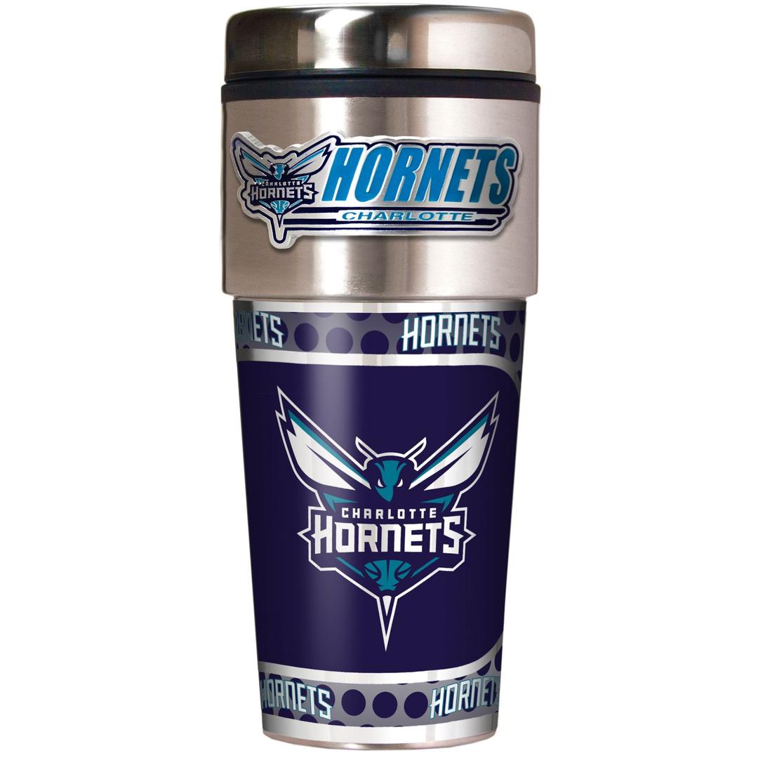 NBA Metallic Travel Tumbler, Stainless Steel and Black Vinyl, 16-Ounce