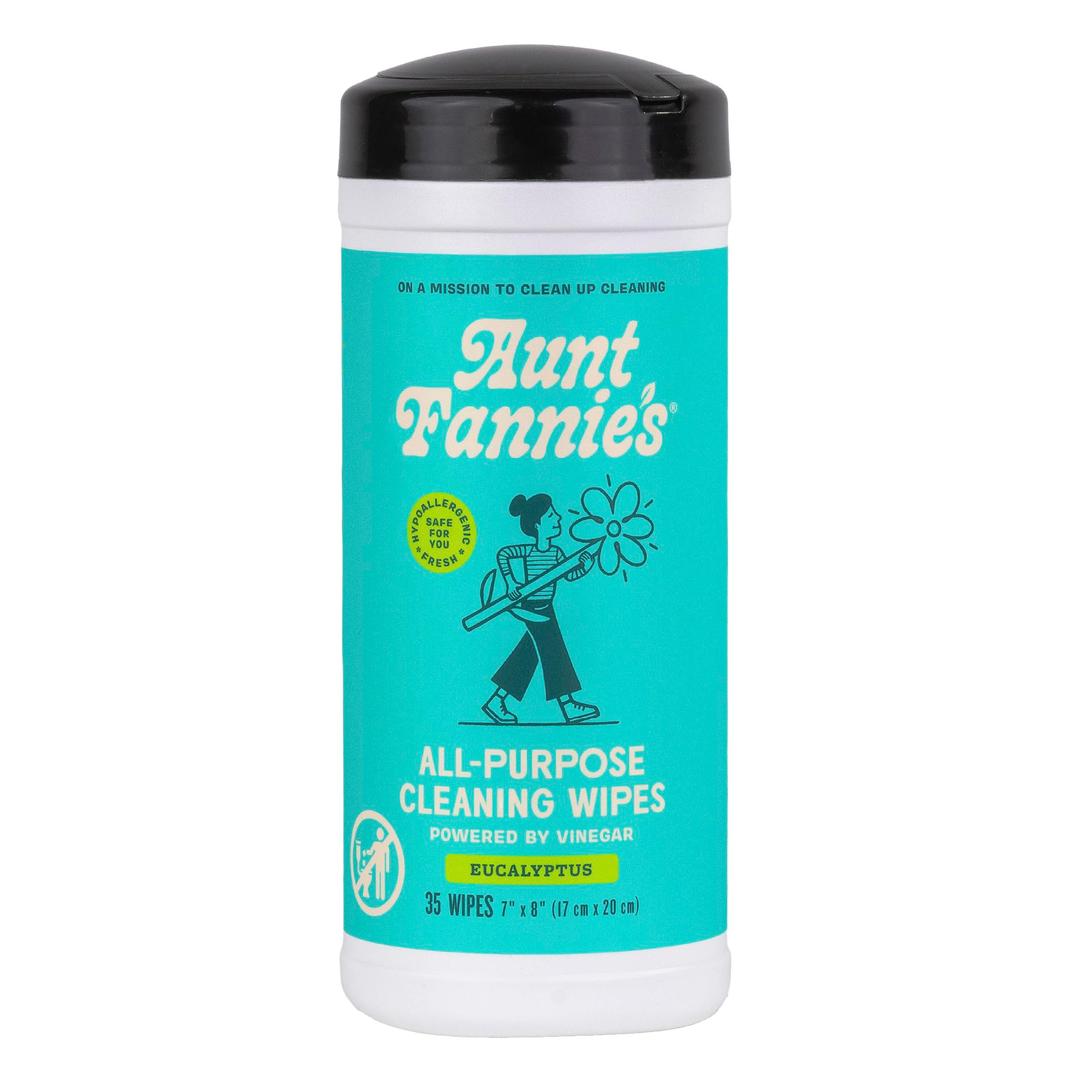 Aunt Fannie's Natural Cleaning Vinegar Wipes, Multipurpose Surface Cleaner, Eucalyptus Scent, 35 Count (Pack of 1), Packaging May Vary