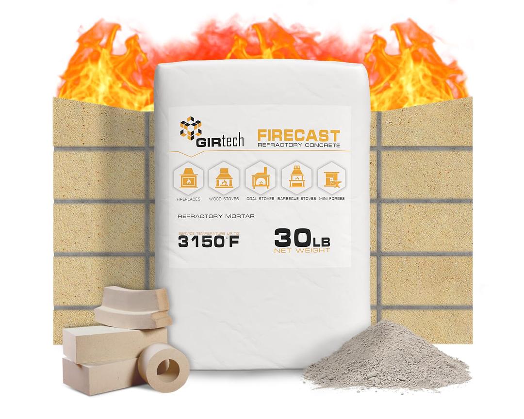 FireCast Castable Refractory Cement Mix 3110 Degree Fahrenheit 30 Lbs High Temperature Heat Resistant Fireproof Mortar Build Repair Pizza Oven Fire Places Forge Kiln Stove