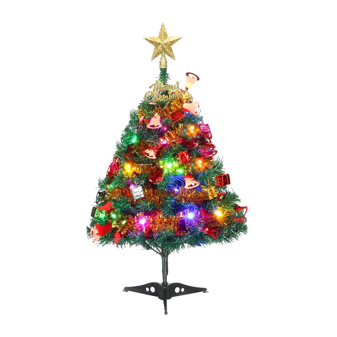 Mini Xmas Tree, 24"/60cm Artificial Small Tabletop Christmas Pine Tree with Ornaments for Holiday Home Office Decoration