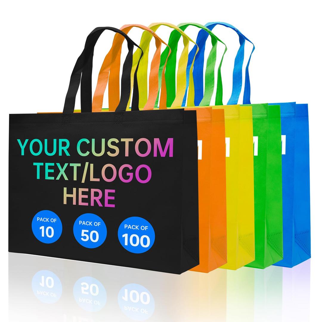 Custom Tote Bags 10/50/100 Pack,Promotional Items With Your Logo, personalized Bulk Grocery Bags, Reusable Shopping Bags