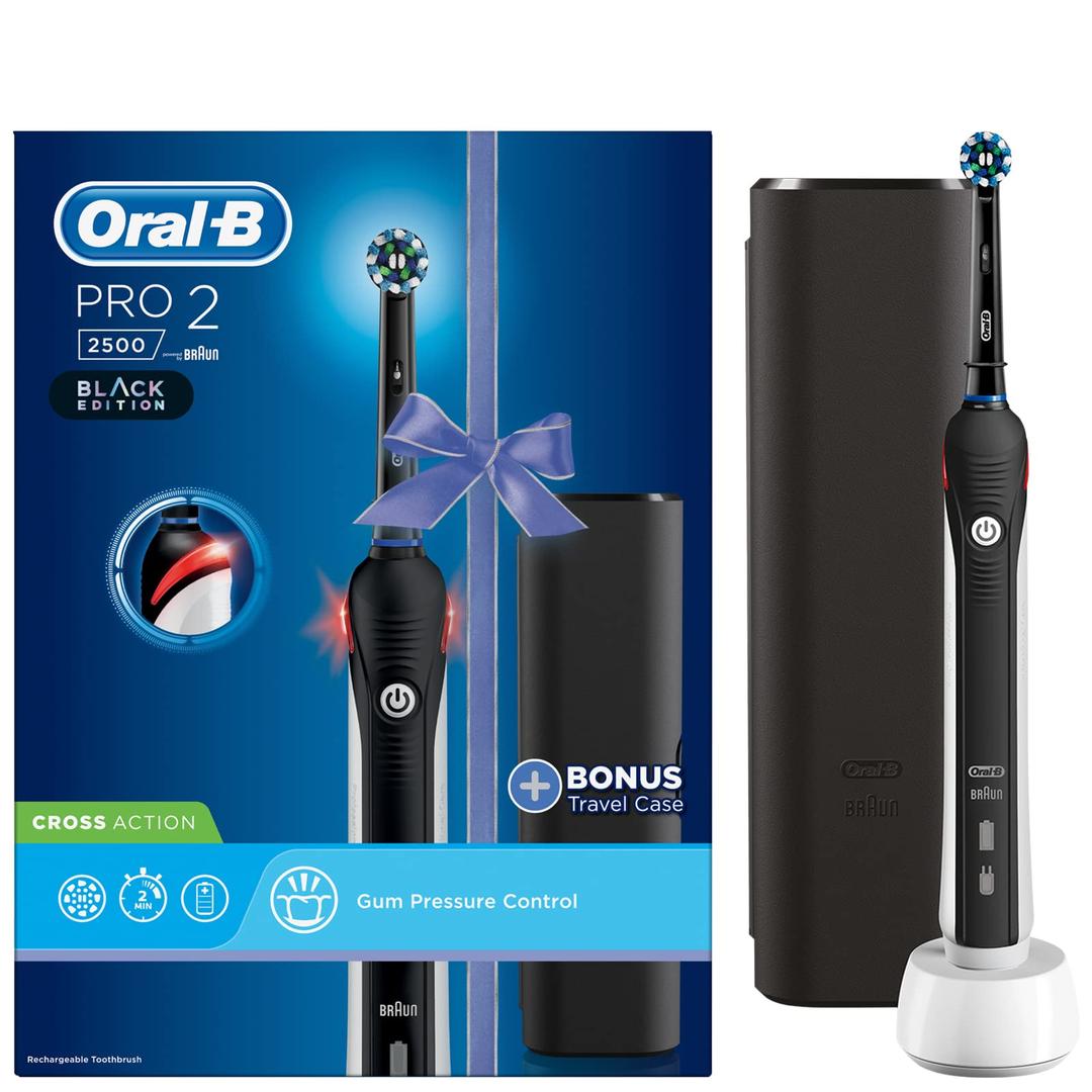 Oral-B Pro 2 2500 CrossAction Electric Toothbrush Rechargeable Powered by Braun, 1 Handle, 2 Modes Including Gum Care, 1 Toothbrush Head, Travel Case, 2-Pin UK Plug, Gift for Men/Women