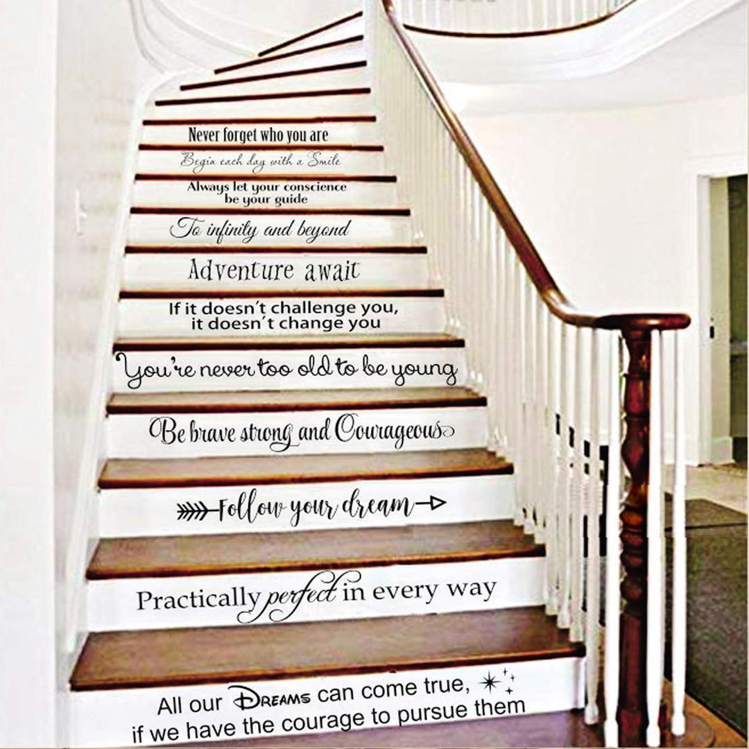 BATTOO Stairway Decals Die Cut Inspirational Quotes Vinyl Wall Sticker for Stairs Staircase Decor Set 11 Family Decor Home Art Housewarming Gift up to 28" Wide and 4" Tall