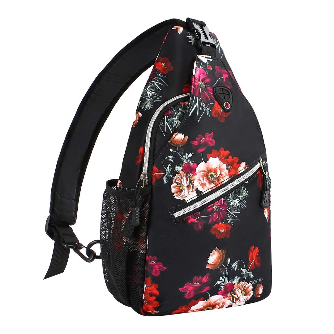 MOSISO Sling Backpack,Travel Hiking Daypack Cottonrose Crossbody Shoulder Bag