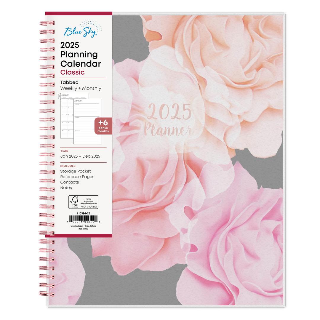 Blue Sky 2025 Weekly and Monthly Planner Calendar, January 2025 - December 2025, 8.5" x 11", Flexible Frosted Cover, Laminated Tabs, Wirebound, Storage Pocket, Joselyn