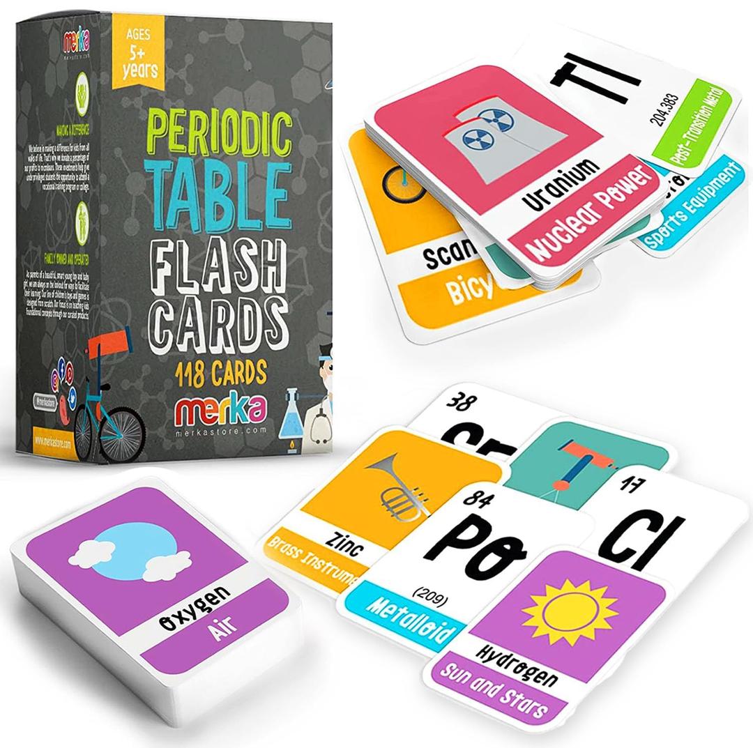 merka Periodic Table of Elements, Periodic Table for Kids, Periodic Table Flashcards,118 Flash Cards an Engaging Way to Learn Science and Chemistry, Educational Flashcards, Homeschool Supplies