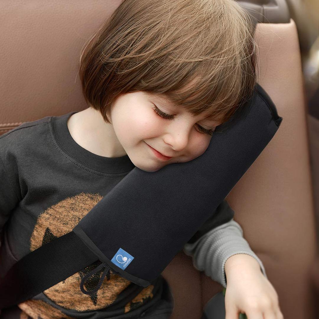 COOLBEBE Seat Belt Pillow for Kids, Extra Soft Support Travel Pillow for Head Neck and Shoulder in Car, Universal Carseat Strap Cushion Pads for Childs Baby People Adults, Black