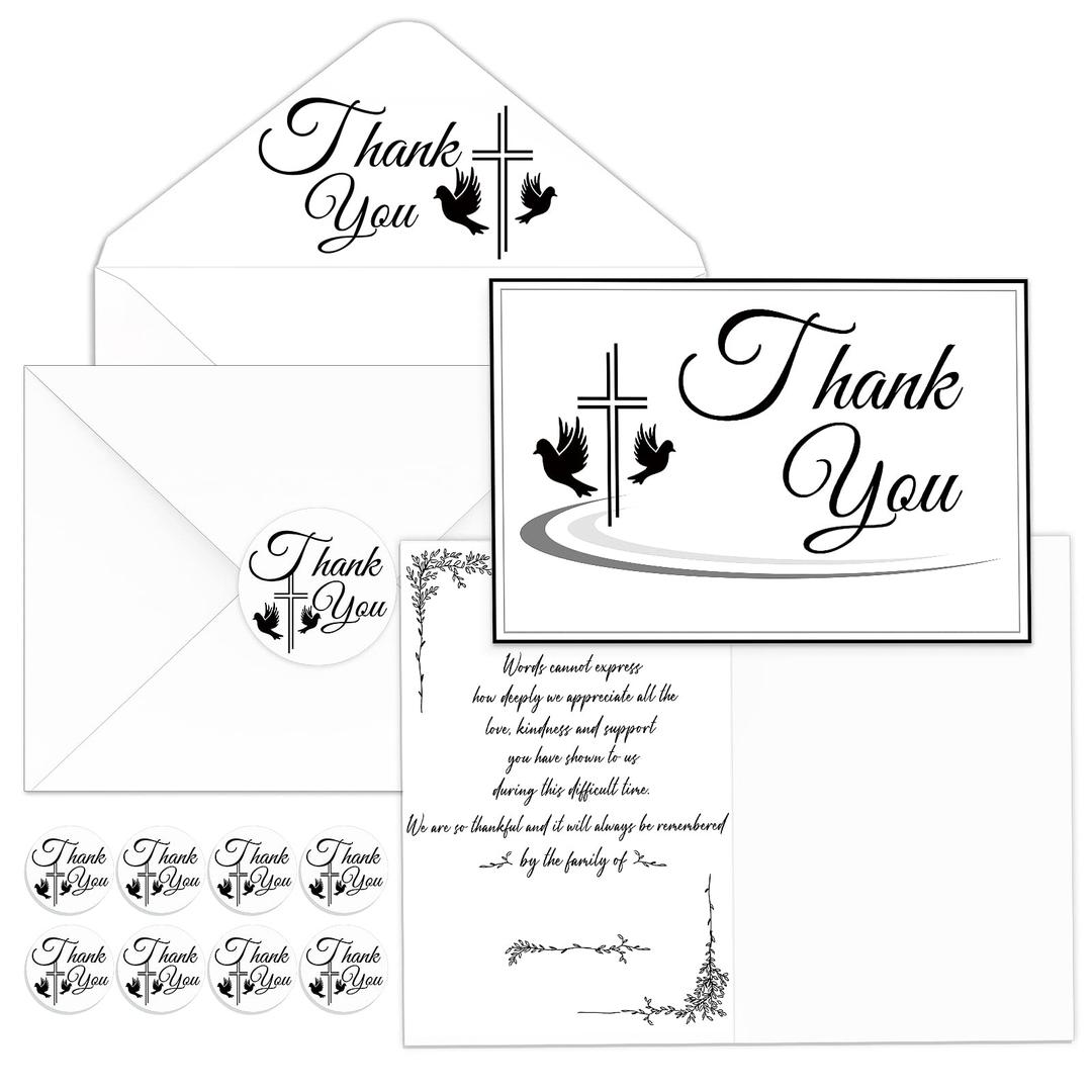 50 Pack Bereavement Thank You Cards Funeral Thank You Cards with Envelopes and Message Sympathy Card Religious Memorial Cards with Stickers for Funeral Family, Friends, Loved Ones Celebration of Life