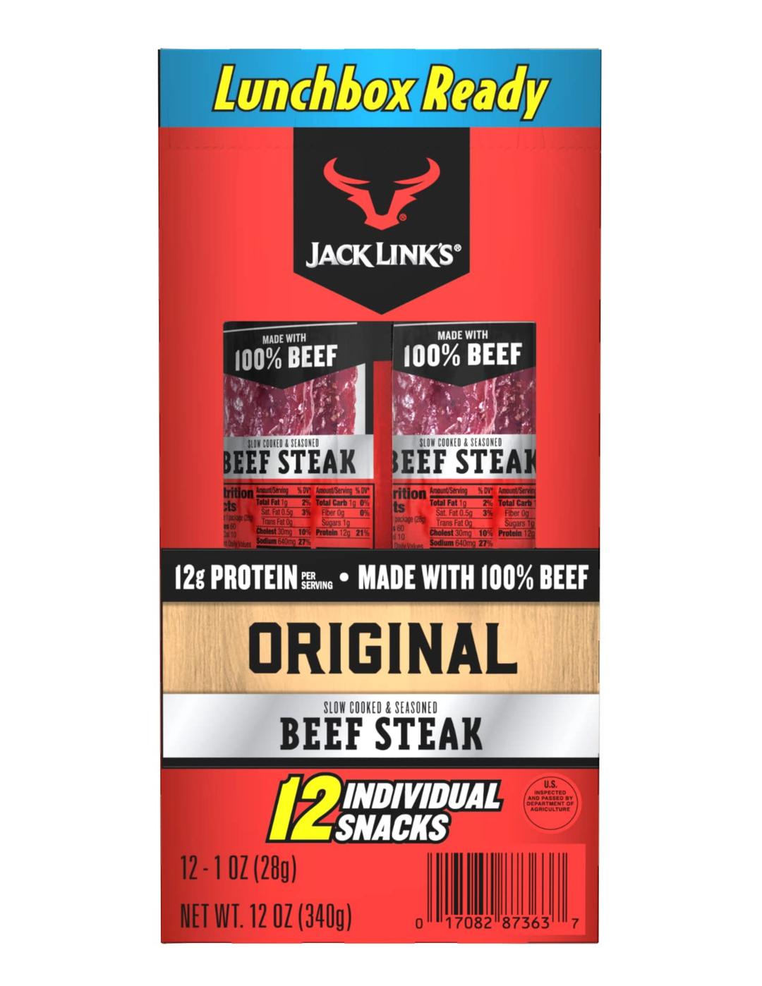 Jack Links Premium Cuts Beef Steak, Original, Strips -Great Protein Snack with 11g of Protein and 1g of Carbs Per Serving, Perfect Hunting Trip Snacks, Made with 100% Beef, 1 Ounce (Pack of 12)