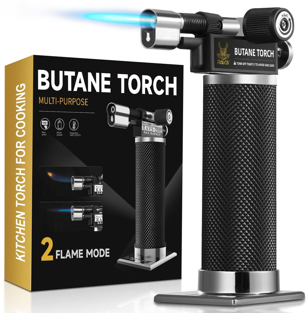 ravs Butane Torch Lighter, DUAL Flame Mode Kitchen Torch Cooking Torches, Blow Torch lighters butane refillable, Micro Torch Mini Torch for heat shrink tubing, Soldering Torch,Butane is Not Included