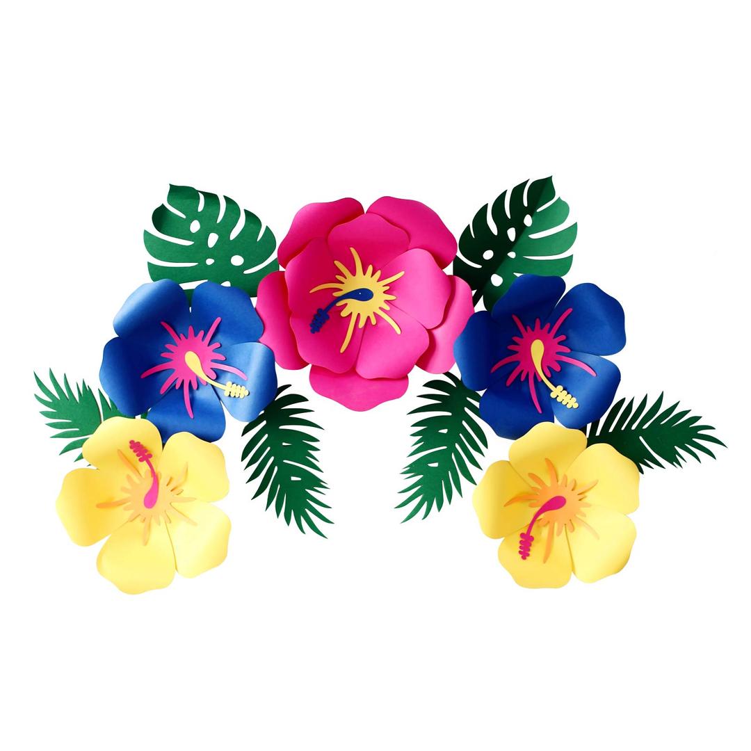 Luau Hawaiian Hibiscus Paper Flowers Tropical Leaves Party Decorations Paper Artificial Flower for Mexican Hawaiian Party Backdrop Aloha Tiki Party Wedding Centerpiece Bridal Shower Wall Decor