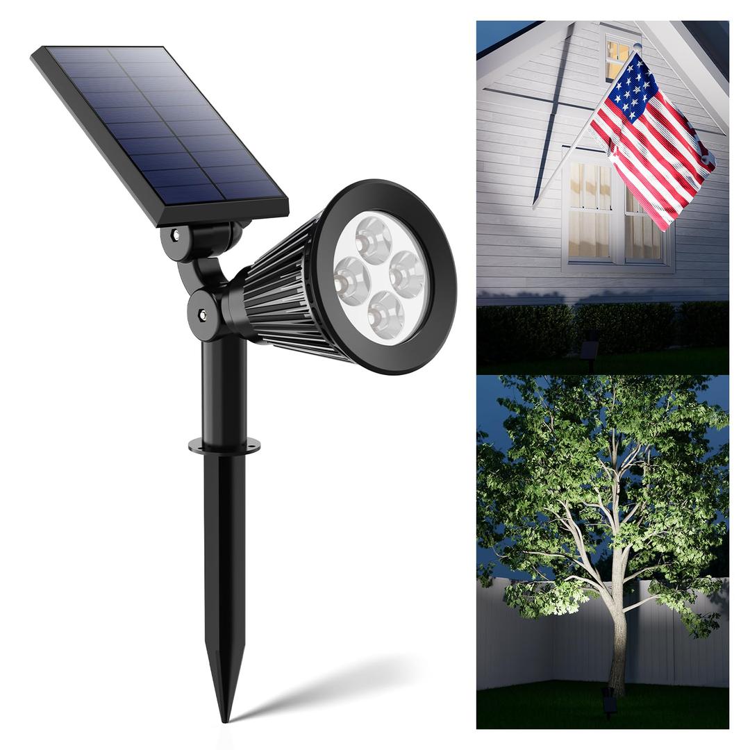 Solar Spot Lights Outdoor Waterproof for Flag, Tree, Plant, Garden, Yard, House, Bright LED Outside Landscape Spotlights for Accent Uplighting Backyard, Patio, Pathway, Statue, Palm Tree, Sign