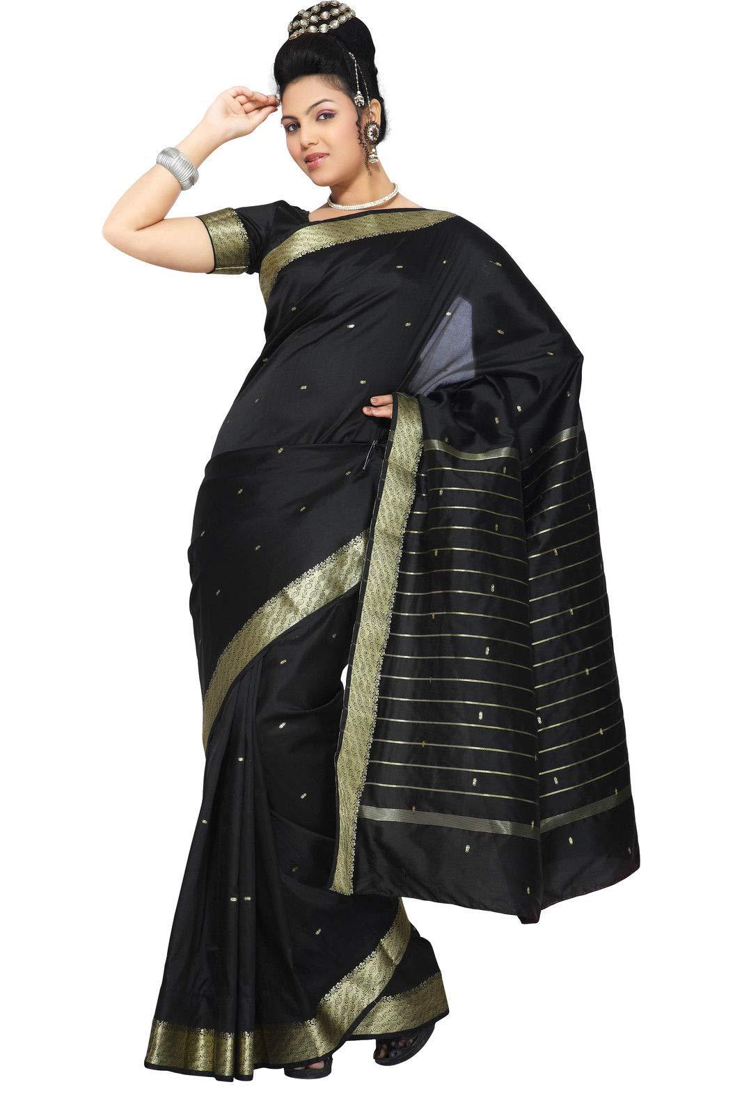 Sanskruti IndiaWomens Indian Ethnic Traditional Banarasi Art Silk Saree Sari Wrap Fabric Dress Drape