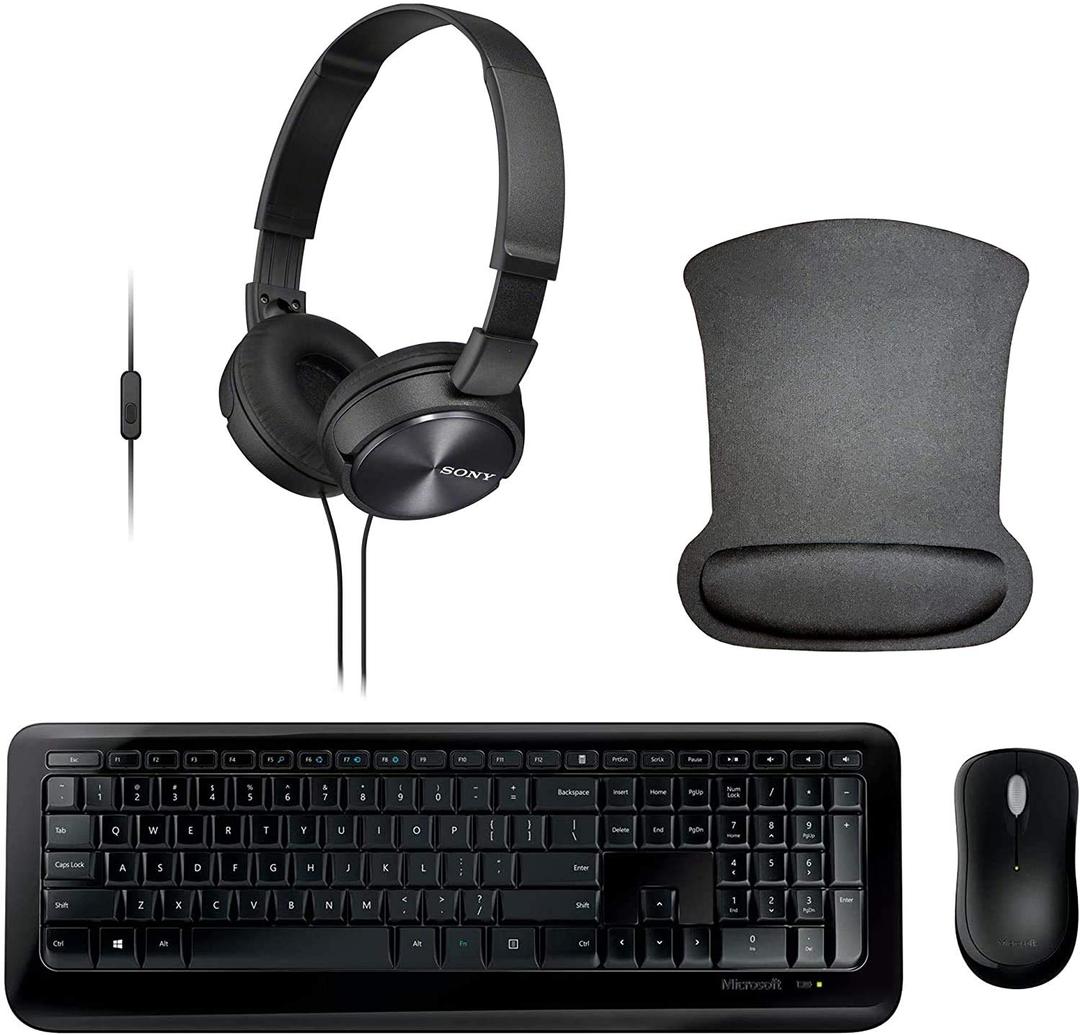 Microsoft Wireless 850 Remote Work Bundle with Wireless Keyboard, Mouse, Headset with Microphone, and Gel Mousepad