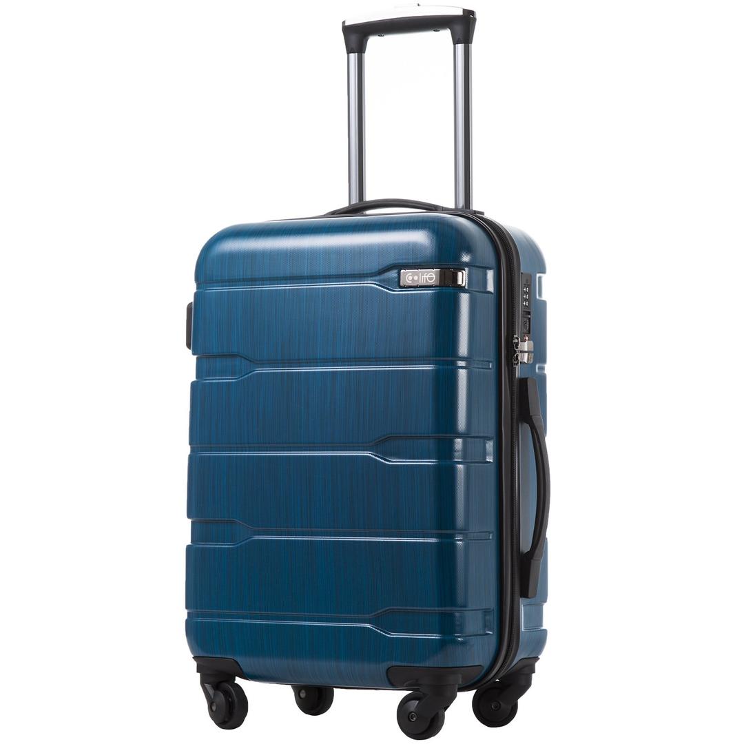 CoolifeLuggage Suitcase PC+ABS Spinner Built-In TSA lock 20in 24in 28in Carry on (Caribbean Blue., S(20in_carry on))