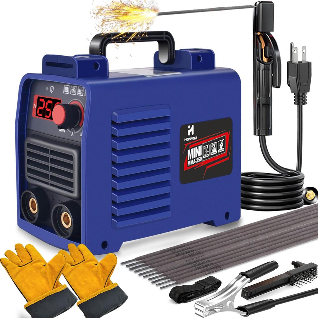 Welding Machine, Upgraded MMA-250A 110V Welder Machine,Portable Stick Welder IGBT Digital Display LCD,Home DIY Arc Welder,Hot Start Arc Force Anti-stick Mini Welder (Blue)