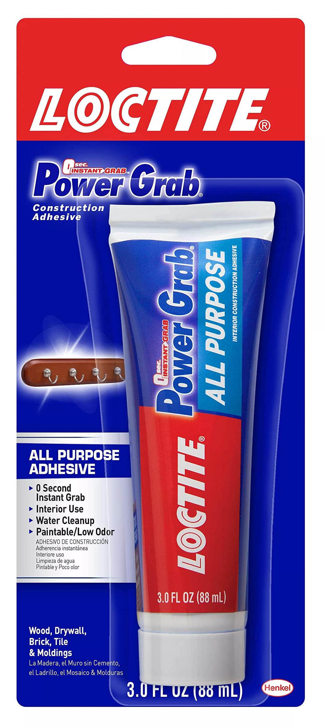 LoctitePower Grab Express All Purpose Construction Adhesive, Versatile Construction Glue for Cement, Tile, Wall & More - 3 fl oz Squeeze Tube, Pack of 1