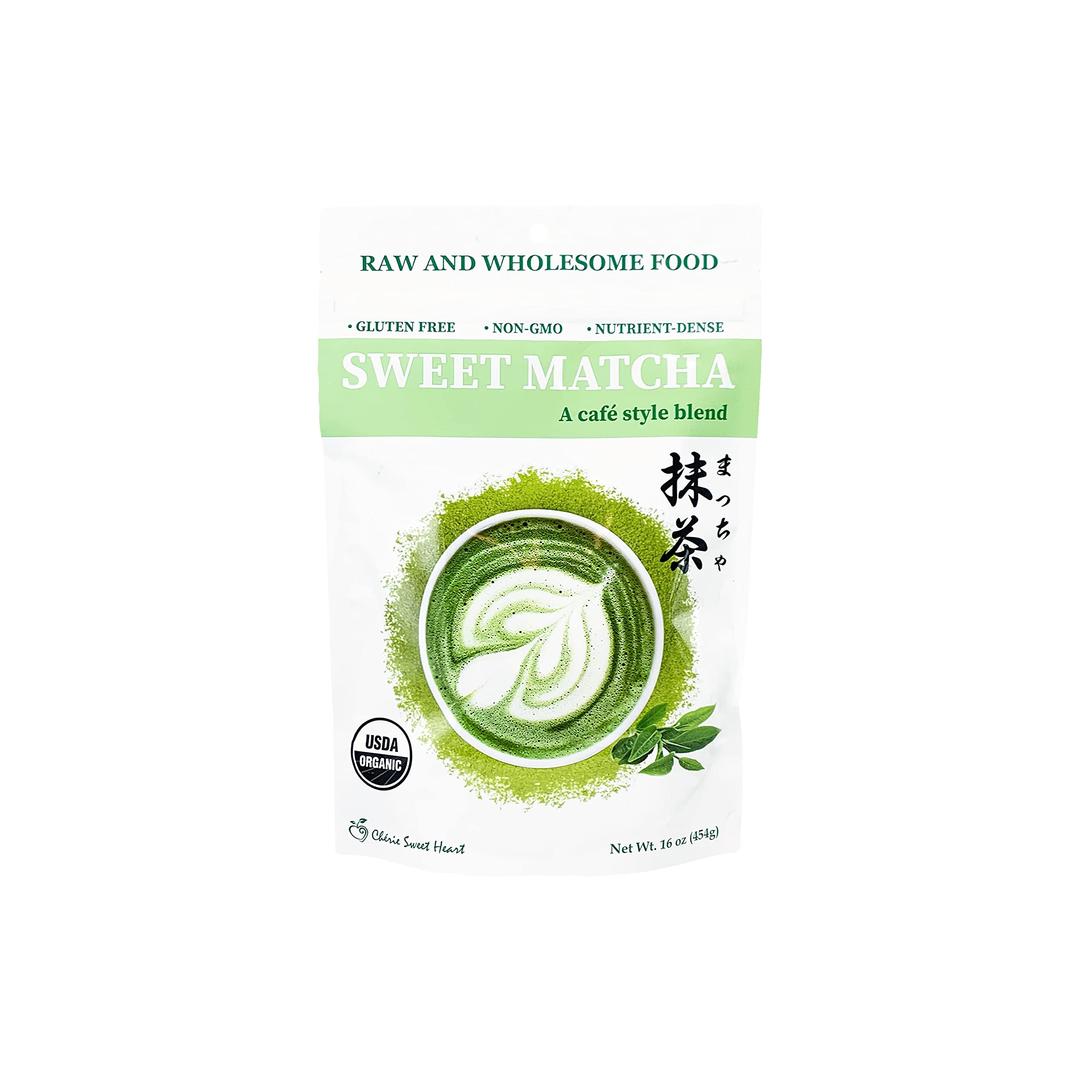 Organic Sweet Matcha Green Tea Powder, Cafe Style Blend by Cherie Sweet Heart (16 oz) (packaging may vary)