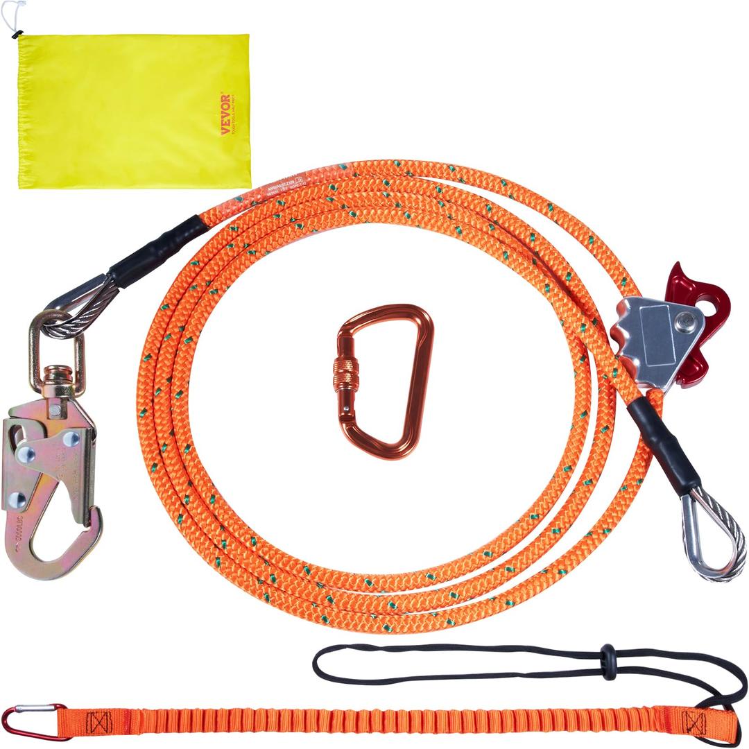 VEVOR Steel Core flipline, 1/2" x 12' Arborist Flipline, Flip Line for Tree Climbing with Alloy Steel Snap Hook, Aluminum Alloy Carabiner and Extra Tool Lanyard, for Arborist, Tree Climbers