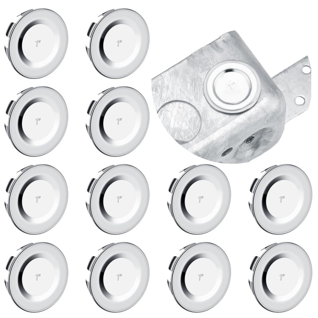 12 Pcs Knockout Seal Electrical Box Knockout Plugs Round Steel Removable Seal Various Sizes for Closure Unused Box Outlets, Compatible with Size of The Conduit Pipe(1 Inch)