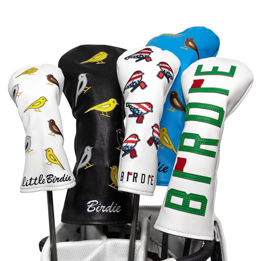 1 PCS Golf Wood Head Covers Driver Cover Hybrid Head Covers Embroidery Birdie Bird Design Golf Club Headcovers Leather Hand-Made Wood Head Cover for All Golf Wood Clubs