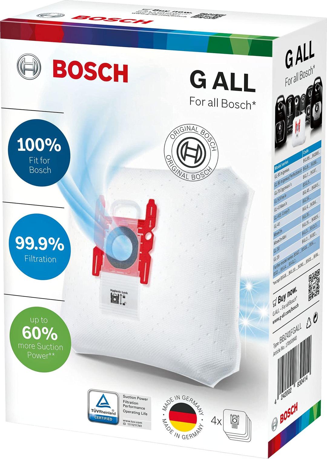 BoschBBZ41FGALL Vacuum Bags Power Pro Tect Dustbag Type G All Suitable for All Bosch (Except Canister Vacuum Cleaner BSG8)