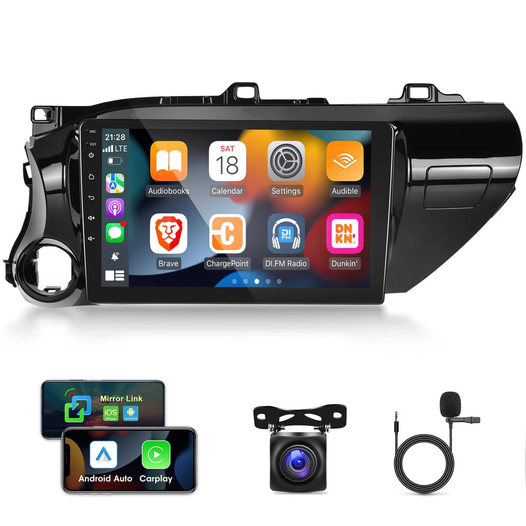 [2G+32G] Car Radio for Toyota Hilux 2015-2020, 10.1 inch Android 11 Touch Screen Stereo, Carplay/Android Auto/Mirror Link/1080P/SWC/Bluetooth/WiFi + AHD Backup Camera+MIC