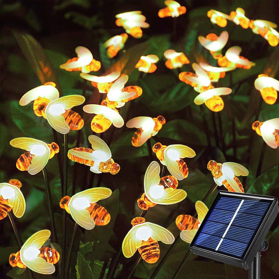 New Upgraded 4 Pack Solar Swaying Lights with 40 Bee Firefly Lights,Solar Garden Lights for Outdoor Decor,Waterproof Solar Bee Garden Stake for Christmas Pathway Lawn Patio Yard Decor (8 Modes)