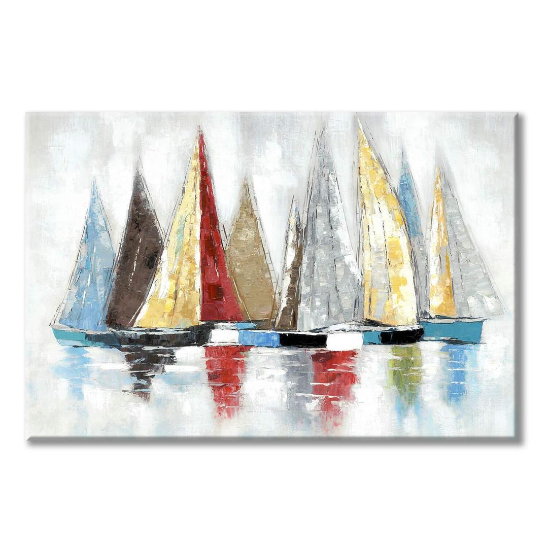 Abstract Sailboat Canvas Wall Art: Colorful Boat Painting Quiet Seascape Artwork Painting for Living Room(36'' x 24'' x 1 Panel)