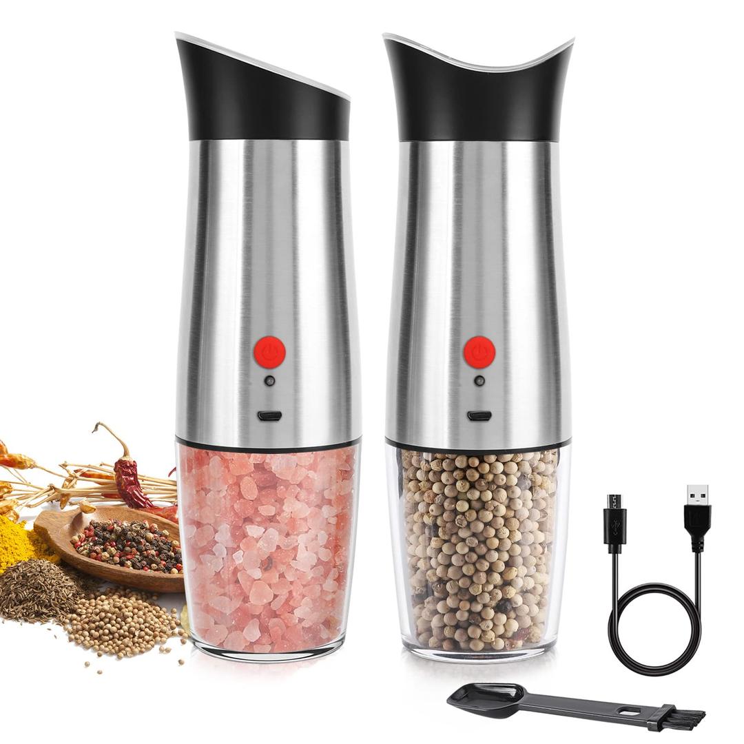 Electric Salt and Pepper Grinder Set: - for Gravity Automatic Salt Grinder Set Spice Pepper Grinder with Adjustable Coarseness USB Rechargeable Battery Power Pepper Mill Shakers