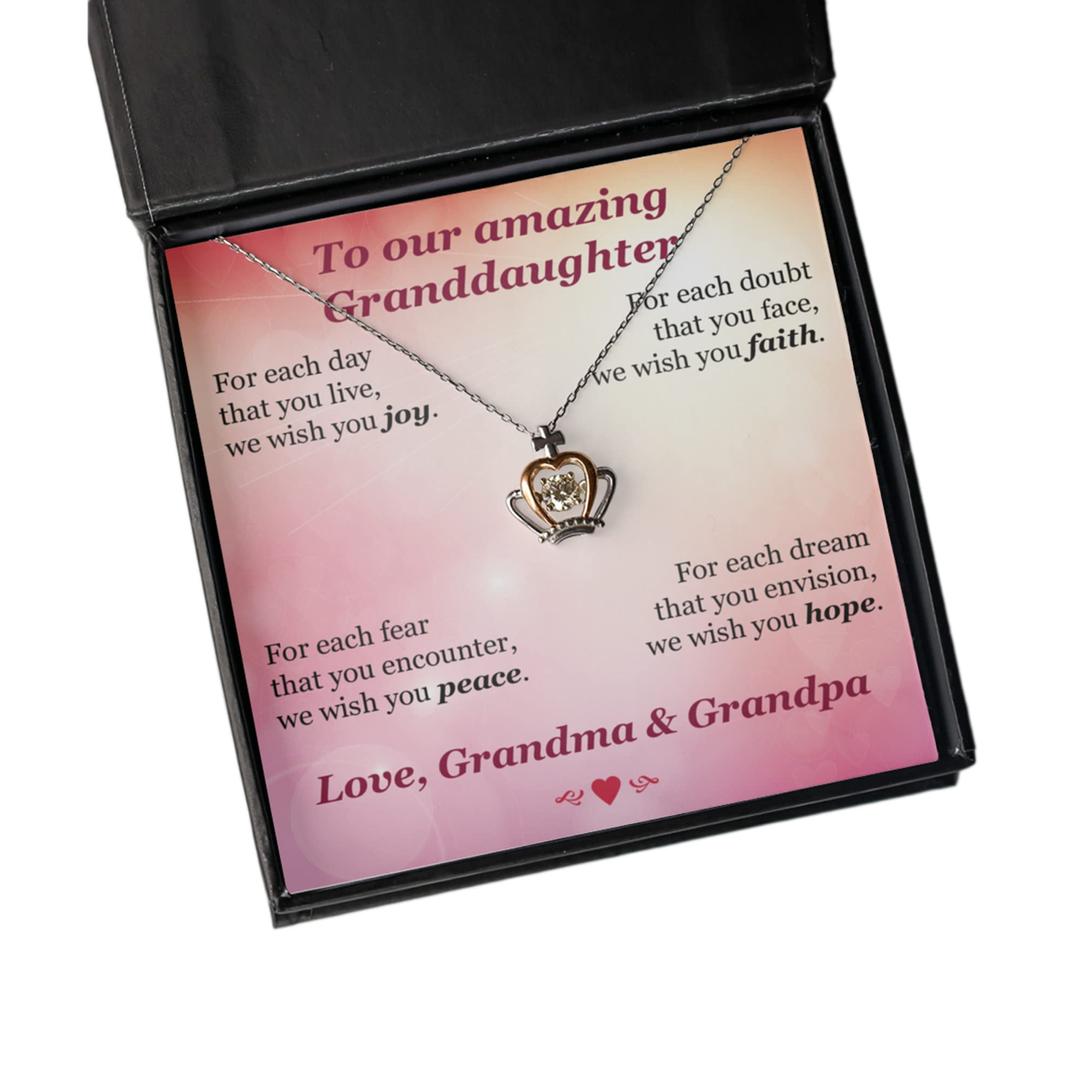 Crown Pendant Necklace - To My Granddaughter Crown Jewelry from Grandma & Grandpa - Sweet 16 Crown Necklace from Grandparents - .925 Sterling Silver Necklace - Granddaughter Message Card