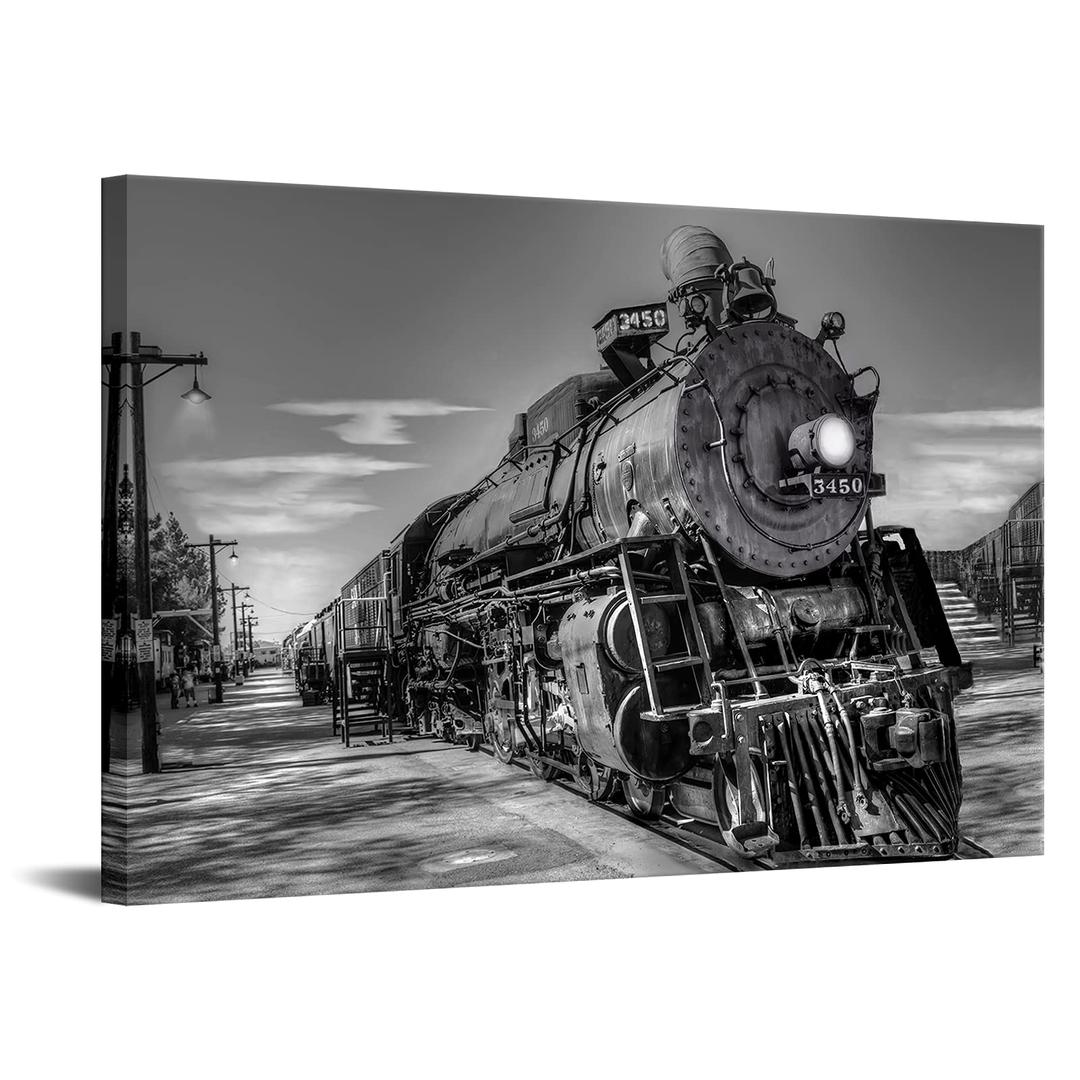 DuoBaorom Large Steam Trains in Progress Canvas Wall Art Vintage Black and White Car Pictures Print on Canvas Gallery Wrap Modern Home Art Ready to Hang 24x36inch