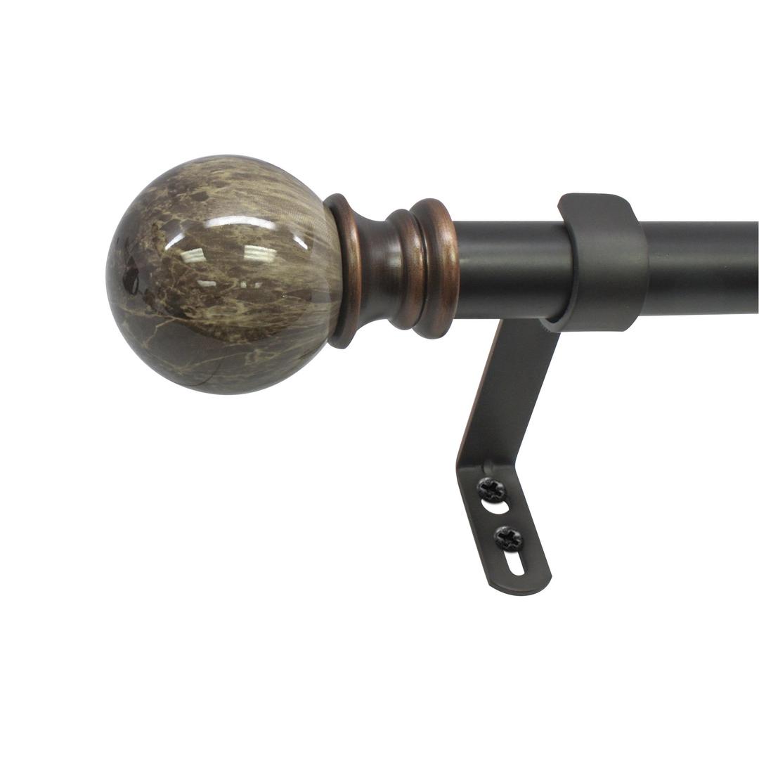 Decopolitan 29653-36BR MARBLE BALL SINGLE CURTAIN ROD SET, 36 to 72 Inches, Brown