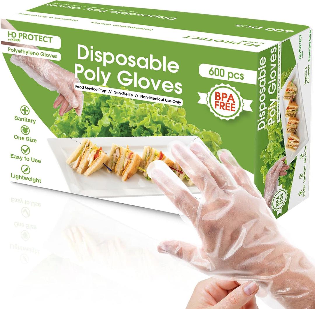 Keppi 600pcs Plastic Gloves - BPA & Latex Free - Perfect Food Handling Gloves - Food Safe Disposable Gloves for Cooking - Bulk Food Safe Gloves - One Size Great Fit