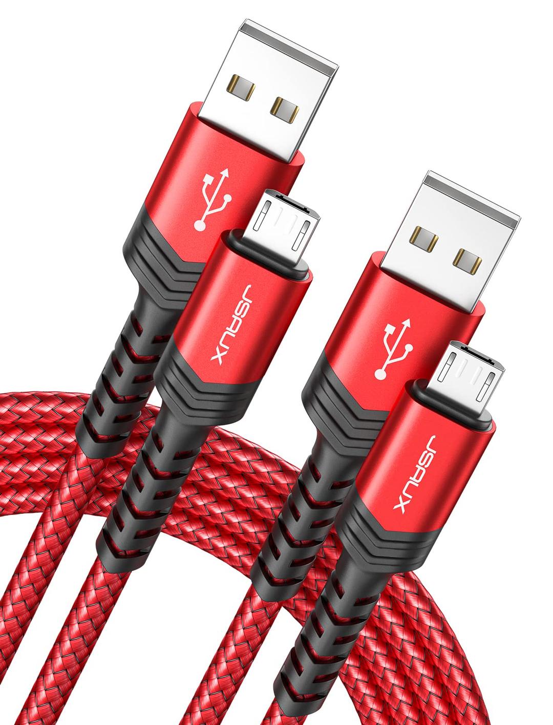 JSAUXMicro USB Cable Android Charger, (2-Pack 6.6FT) Micro USB Android Charger Cable Nylon Braided Cord Compatible with Galaxy S7 S6 J7 Edge Note 5, Kindle. MP3 and More-Red